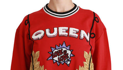 Dolce & Gabbana Radiant Red Sequined Crew Neck Sweater Dolce & Gabbana