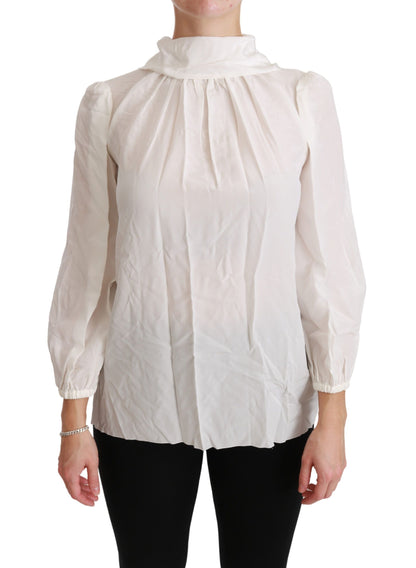 Dolce & Gabbana Elegant White Silk Turtle Neck Blouse Dolce & Gabbana