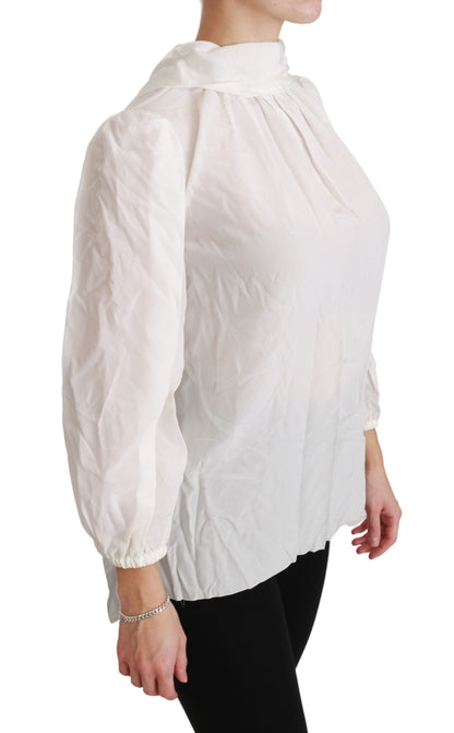 Dolce & Gabbana Elegant White Silk Turtle Neck Blouse Dolce & Gabbana