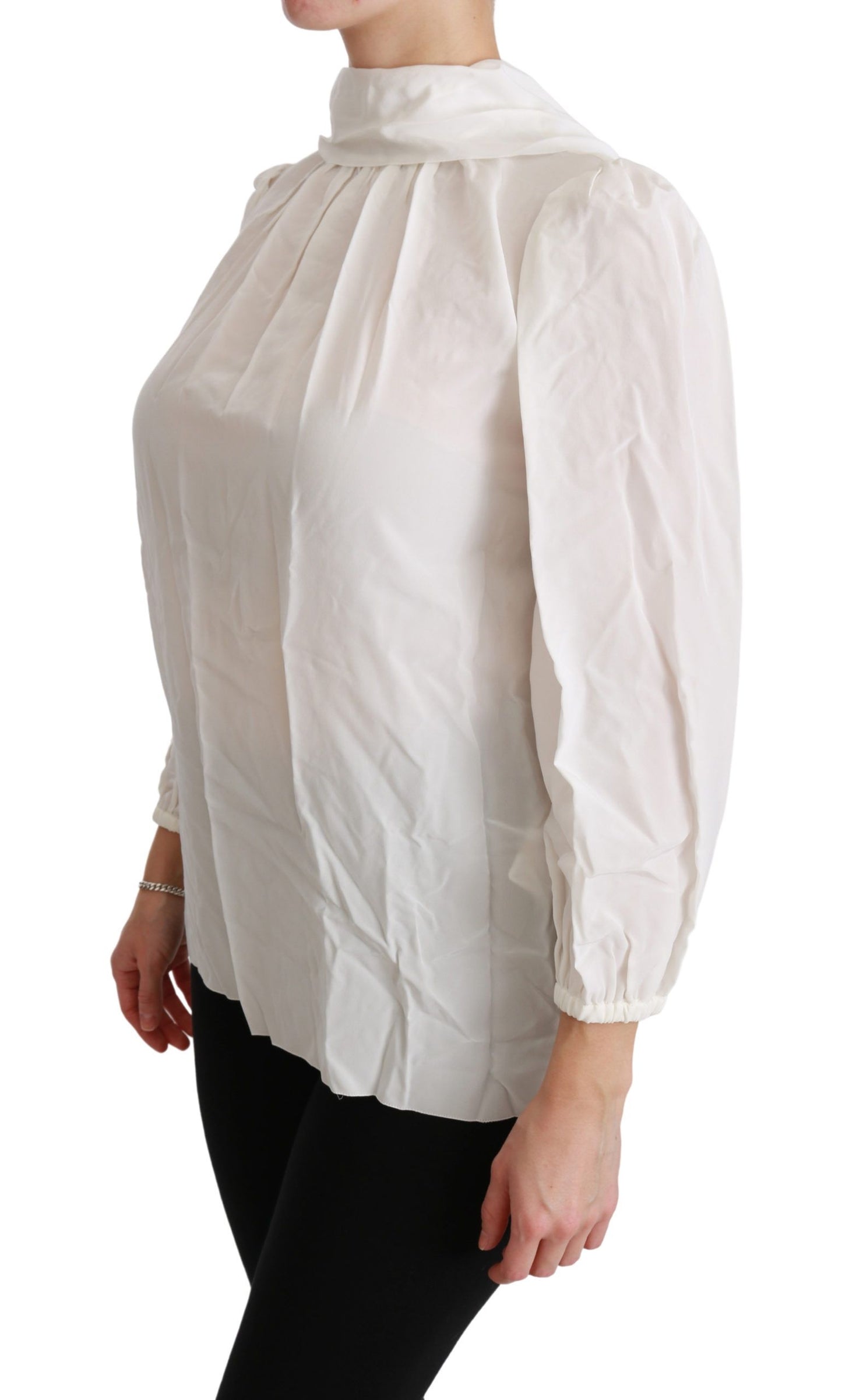 Dolce & Gabbana Elegant White Silk Turtle Neck Blouse Dolce & Gabbana