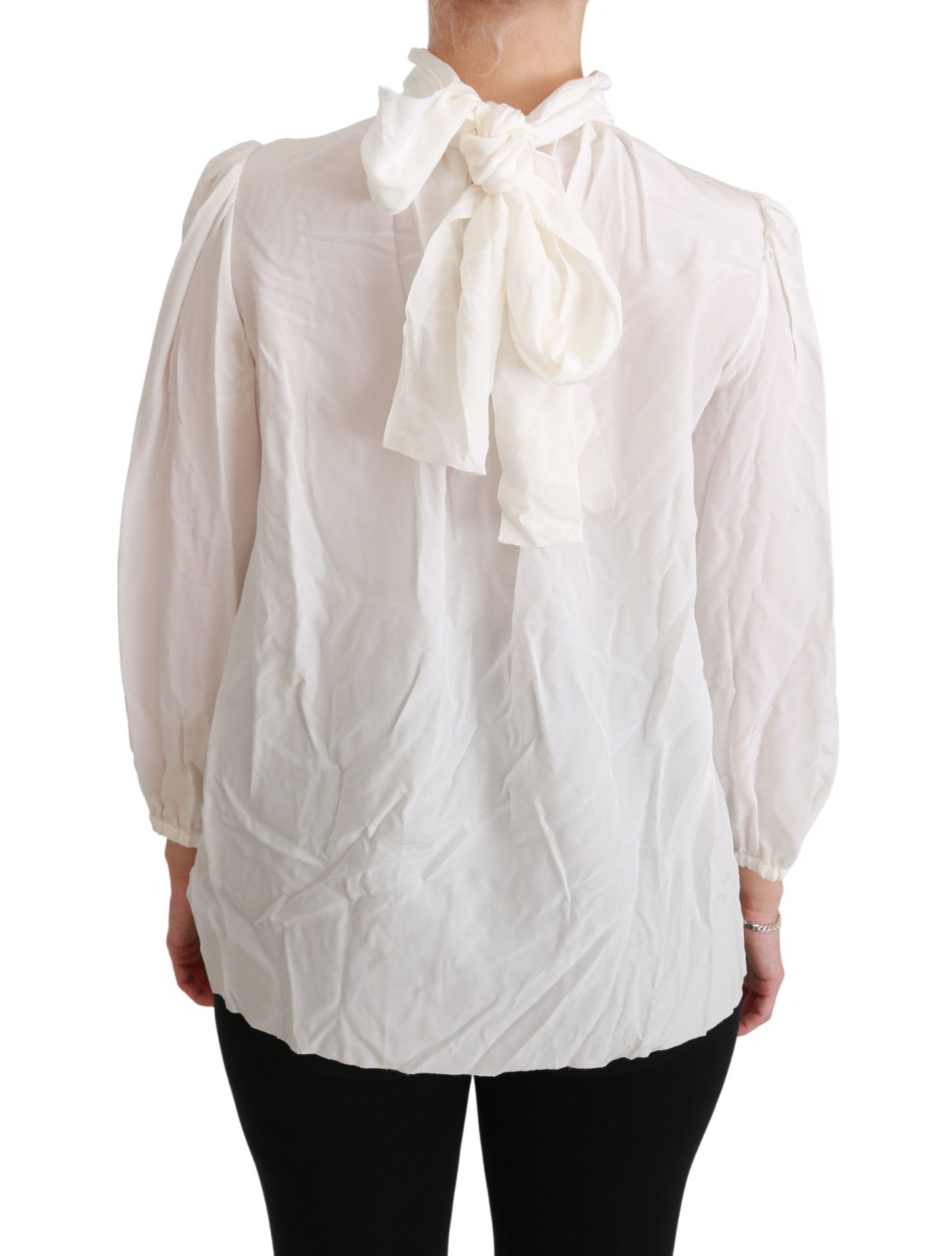 Dolce & Gabbana Elegant White Silk Turtle Neck Blouse Dolce & Gabbana