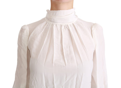 Dolce & Gabbana Elegant White Silk Turtle Neck Blouse Dolce & Gabbana