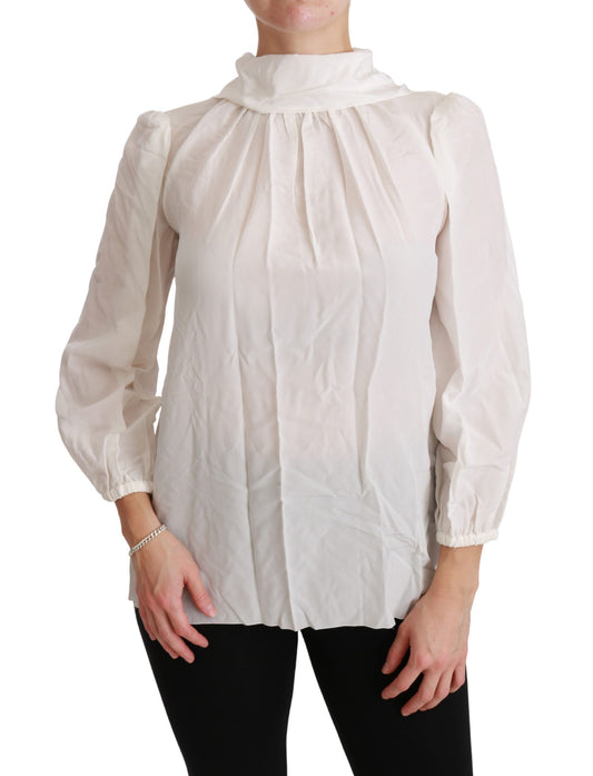 Dolce & Gabbana Elegant White Silk Turtle Neck Blouse Dolce & Gabbana