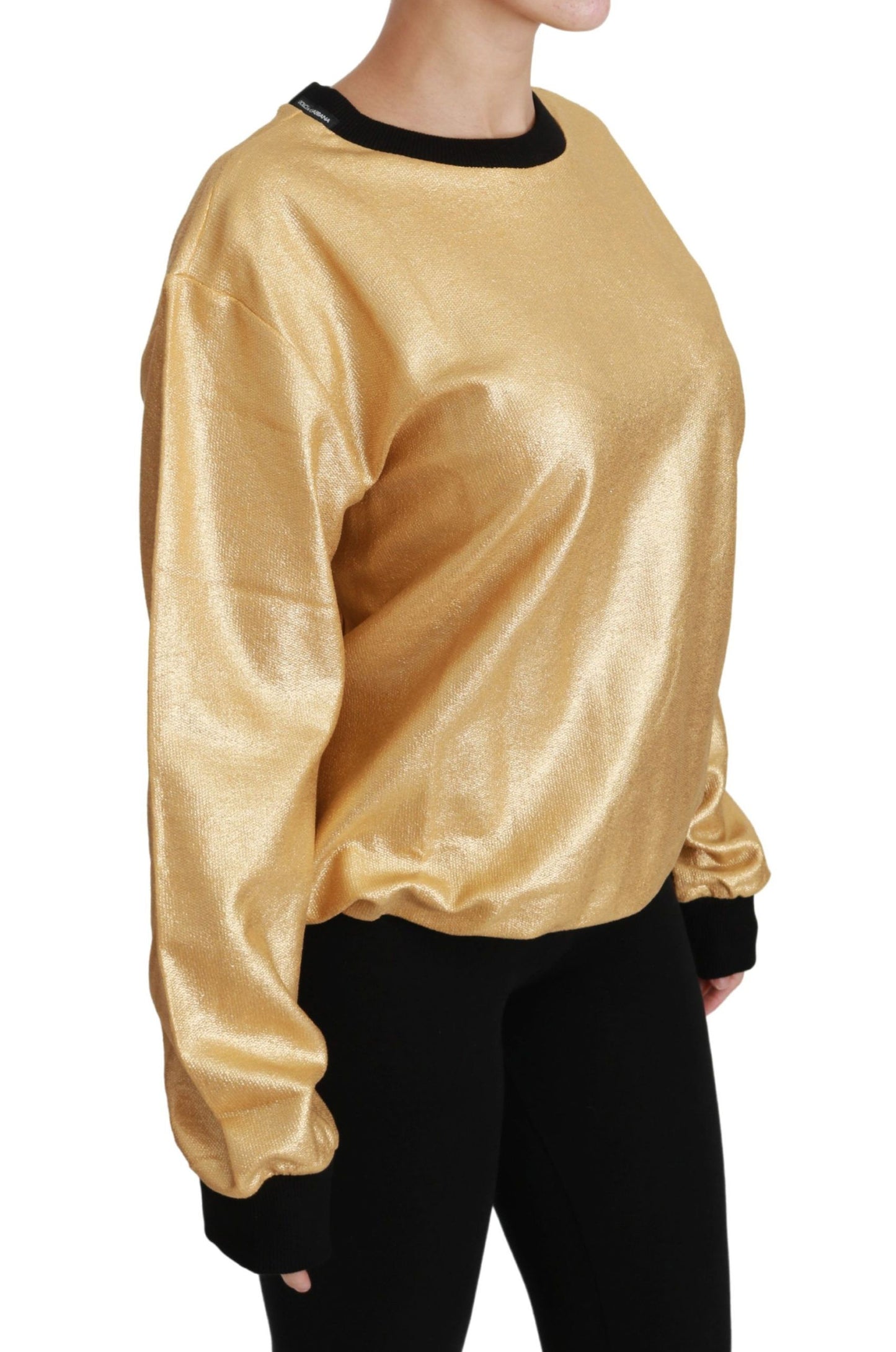 Dolce & Gabbana Elegant Gold Crew Neck Cotton Sweater Dolce & Gabbana