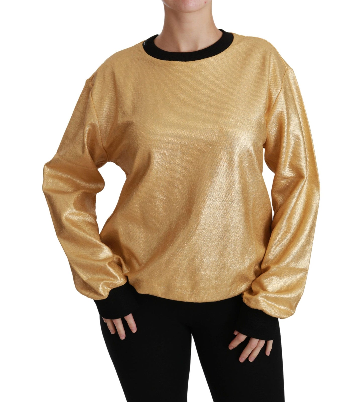 Dolce & Gabbana Elegant Gold Crew Neck Cotton Sweater Dolce & Gabbana