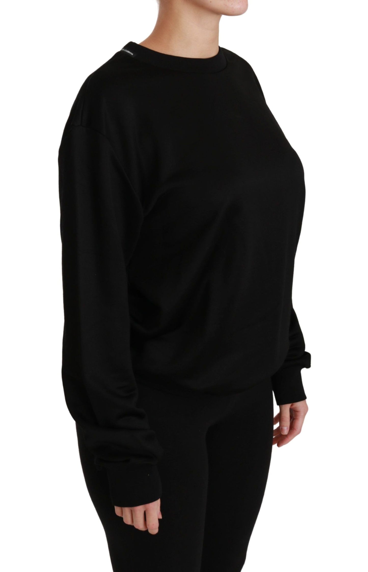 Dolce & Gabbana Elegant Black Cotton Crew Neck Pullover Sweater Dolce & Gabbana