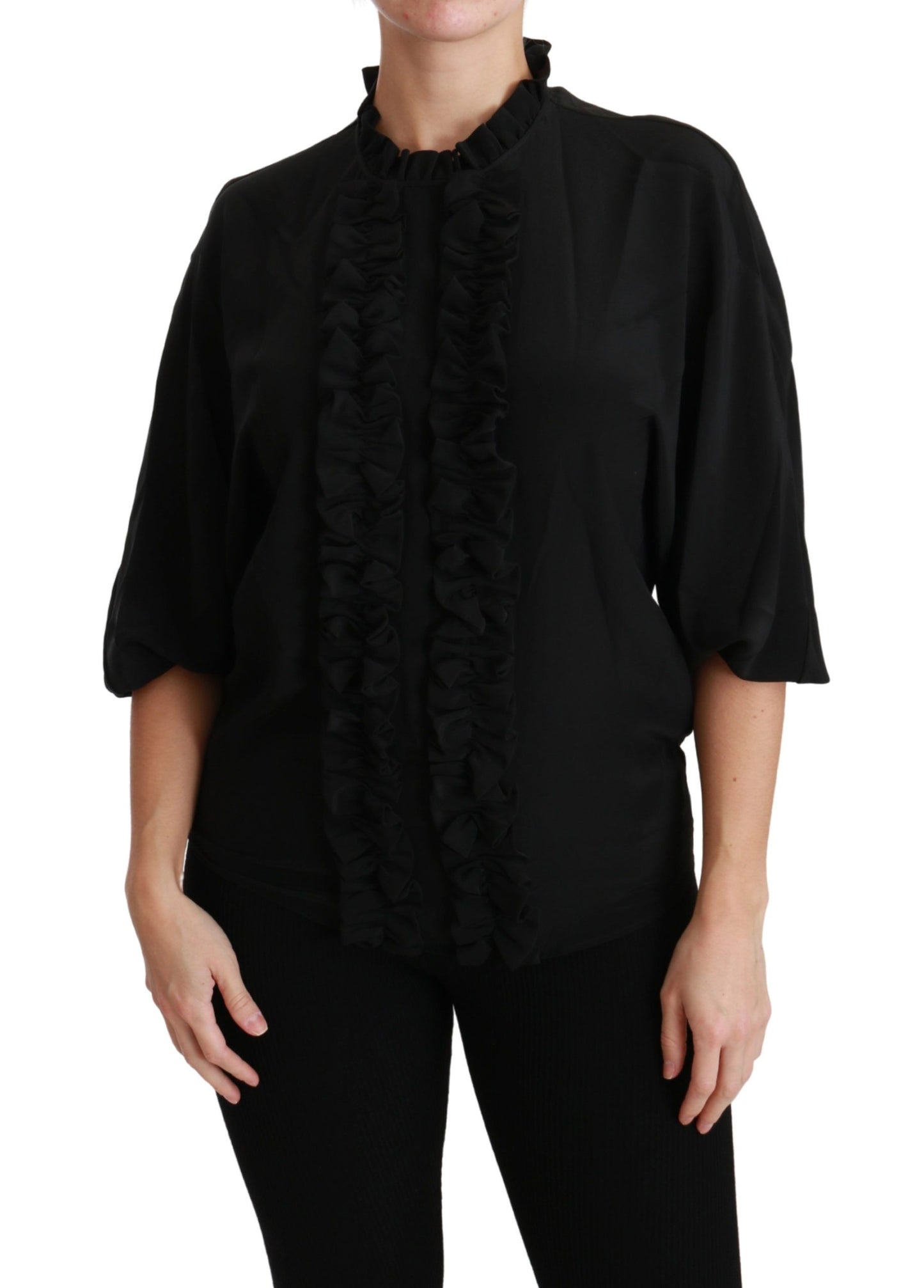 Dolce & Gabbana Elegant Black Silk Short Sleeve Blouse Dolce & Gabbana