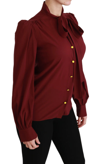 Dolce & Gabbana Elegant Maroon Silk Blend Polo Blouse Dolce & Gabbana