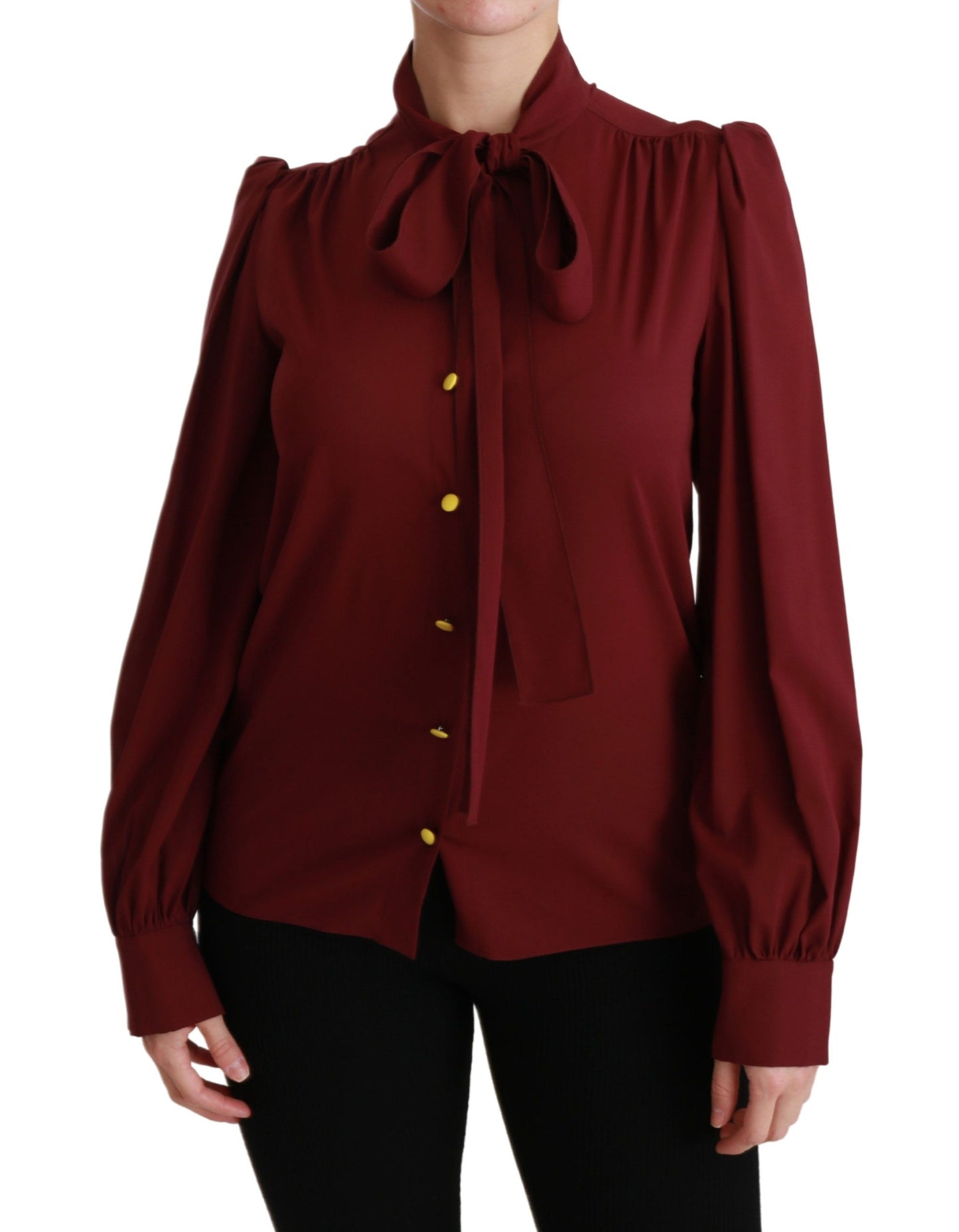 Dolce & Gabbana Elegant Maroon Silk Blend Polo Blouse Dolce & Gabbana