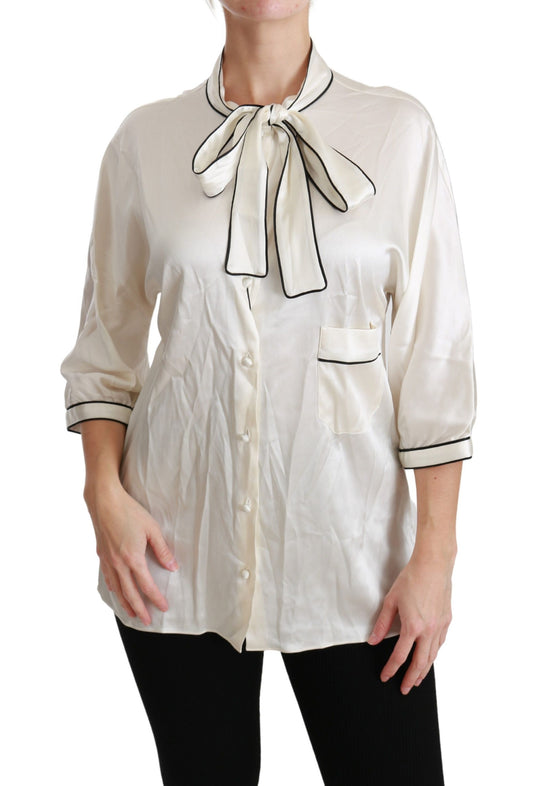 Dolce & Gabbana Elegant Beige Silk Blouse with Bow Scarf Dolce & Gabbana