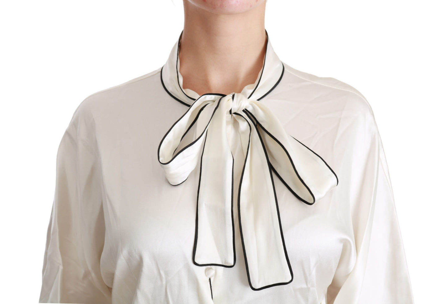 Dolce & Gabbana Elegant Beige Silk Blouse with Bow Scarf Dolce & Gabbana