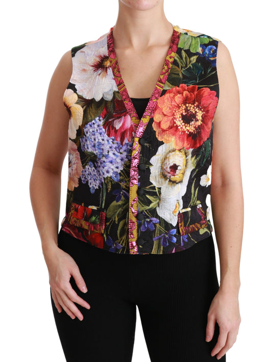 Dolce & Gabbana Multicolor Brocade Floral Sleeveless Vest Dolce & Gabbana