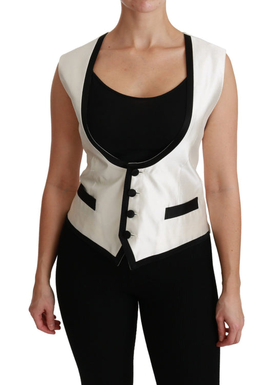 Dolce & Gabbana Elegant Silk Sleeveless Vest in Black & White Dolce & Gabbana