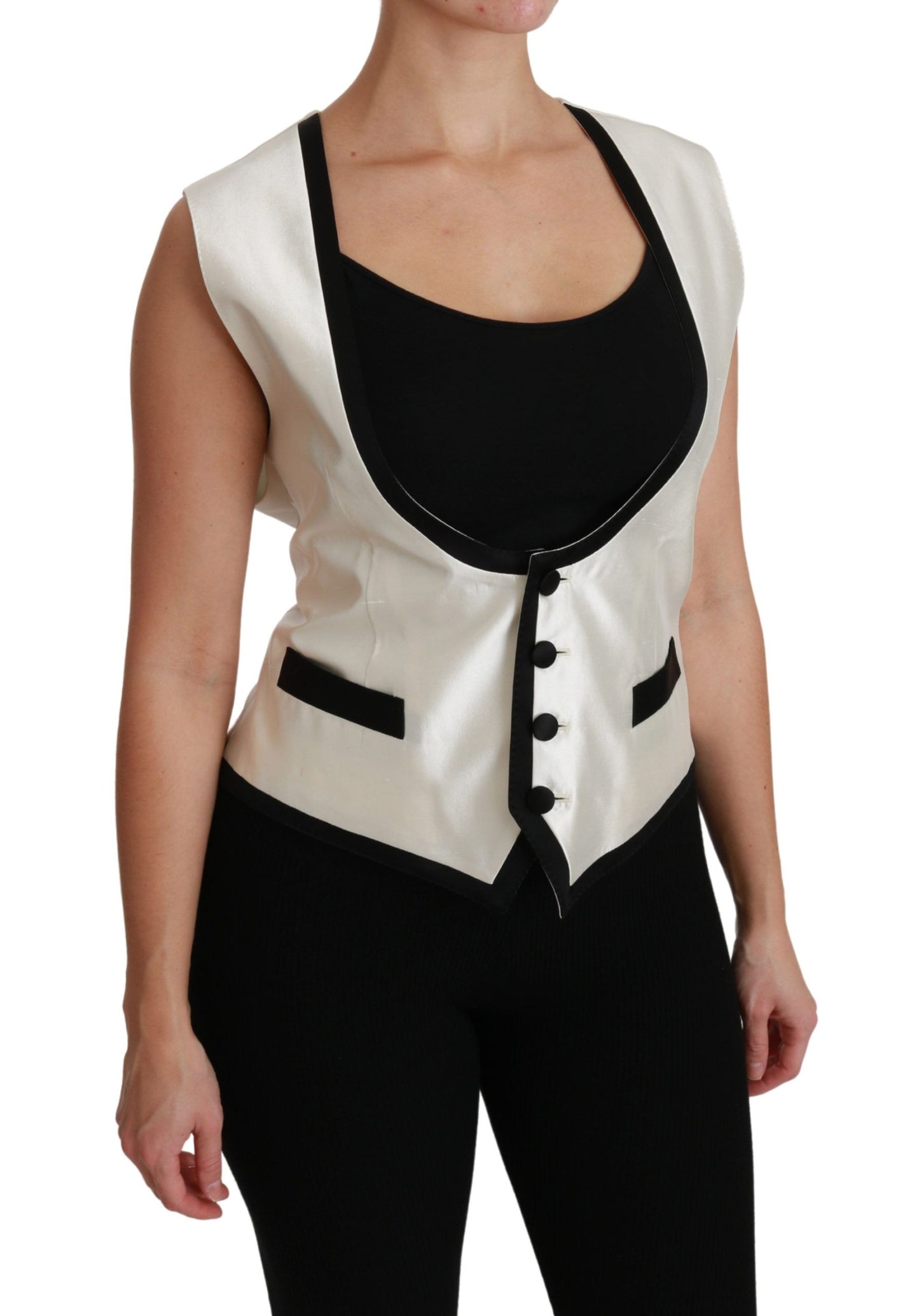 Dolce & Gabbana Elegant Silk Sleeveless Vest in Black & White Dolce & Gabbana