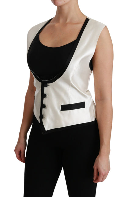 Dolce & Gabbana Elegant Silk Sleeveless Vest in Black & White Dolce & Gabbana