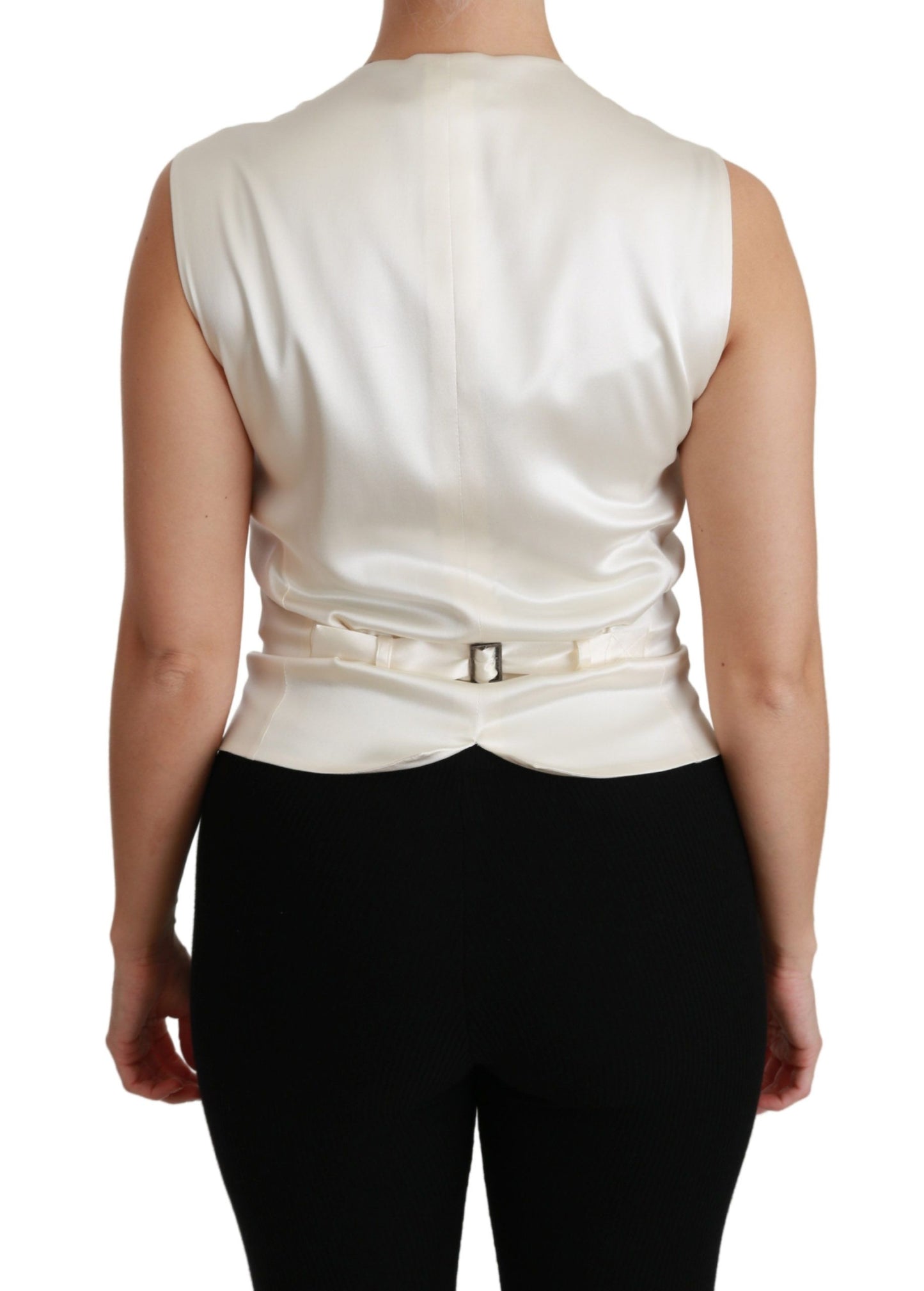 Dolce & Gabbana Elegant Silk Sleeveless Vest in Black & White Dolce & Gabbana