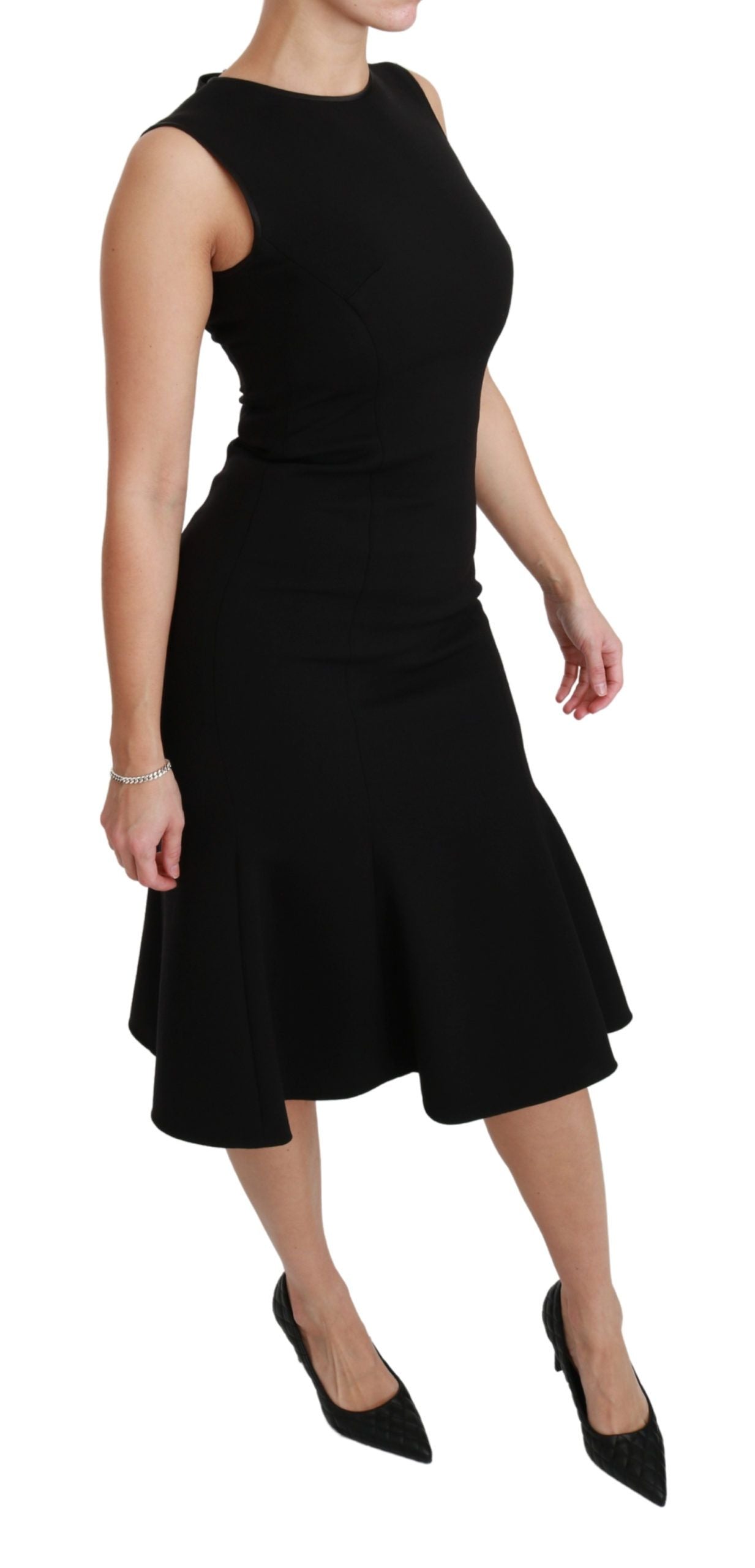 Dolce & Gabbana Elegant Black Fit Flare Wool Blend Dress Dolce & Gabbana