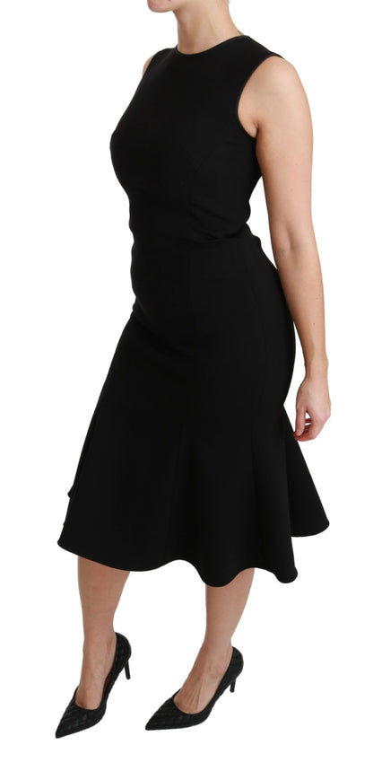 Dolce & Gabbana Elegant Black Fit Flare Wool Blend Dress Dolce & Gabbana