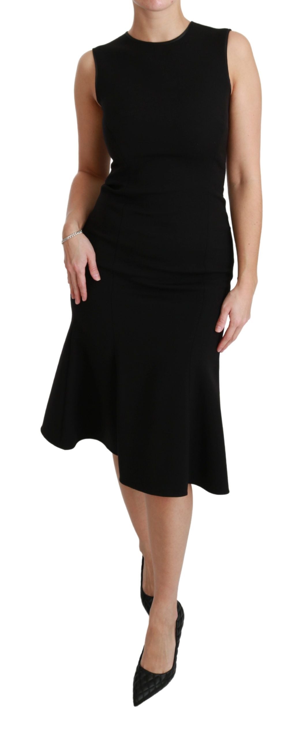 Dolce & Gabbana Elegant Black Fit Flare Wool Blend Dress Dolce & Gabbana