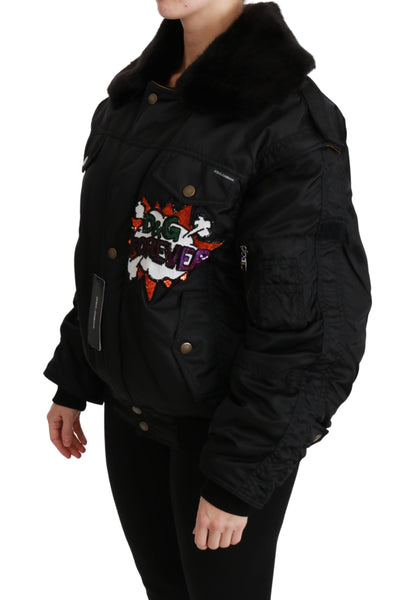 Dolce & Gabbana Elegant Black Bomber Jacket with Detachable Features Dolce & Gabbana