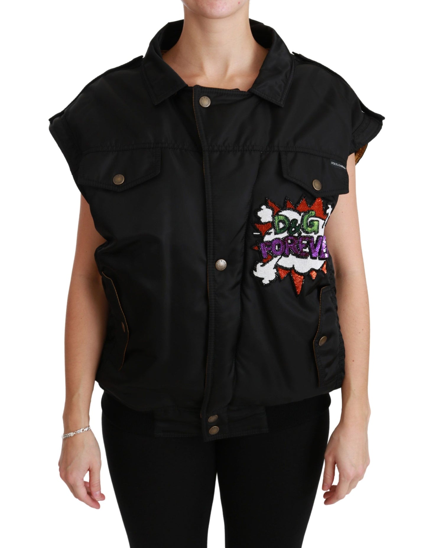 Dolce & Gabbana Elegant Black Bomber Jacket with Detachable Features Dolce & Gabbana