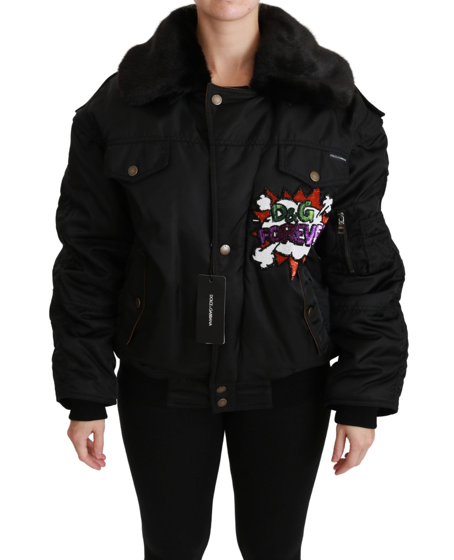 Dolce & Gabbana Elegant Black Bomber Jacket with Detachable Features Dolce & Gabbana