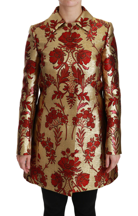 Dolce & Gabbana Elegant Gold Floral Brocade Trench Coat Dolce & Gabbana