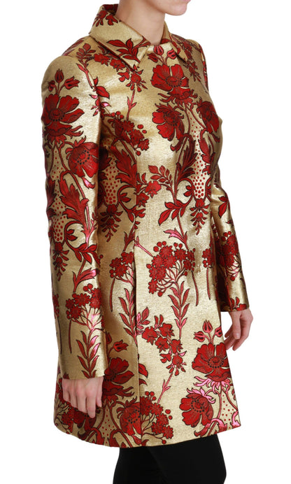 Dolce & Gabbana Elegant Gold Floral Brocade Trench Coat Dolce & Gabbana