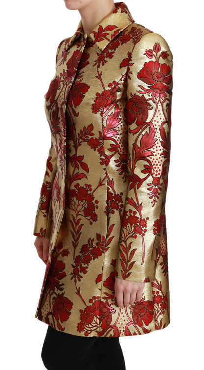 Dolce & Gabbana Elegant Gold Floral Brocade Trench Coat Dolce & Gabbana