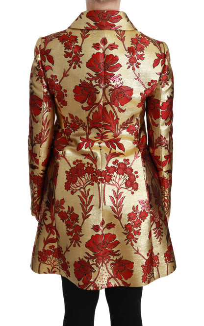 Dolce & Gabbana Elegant Gold Floral Brocade Trench Coat Dolce & Gabbana