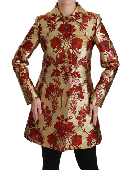 Dolce & Gabbana Elegant Gold Floral Brocade Trench Coat Dolce & Gabbana