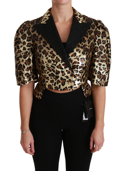 Dolce & Gabbana Gold Leopard Print Short Sleeve Blazer Dolce & Gabbana