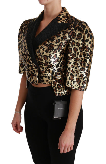 Dolce & Gabbana Gold Leopard Print Short Sleeve Blazer Dolce & Gabbana