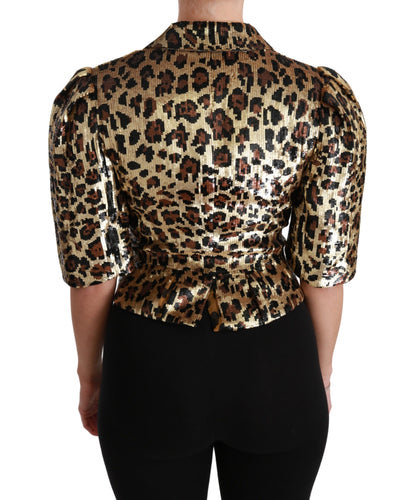 Dolce & Gabbana Gold Leopard Print Short Sleeve Blazer Dolce & Gabbana