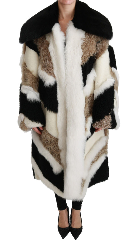 Dolce & Gabbana Elegant Multicolor Shearling Cape Coat Dolce & Gabbana