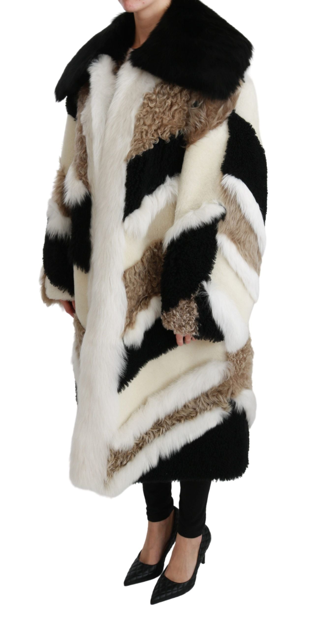 Dolce & Gabbana Elegant Multicolor Shearling Cape Coat Dolce & Gabbana