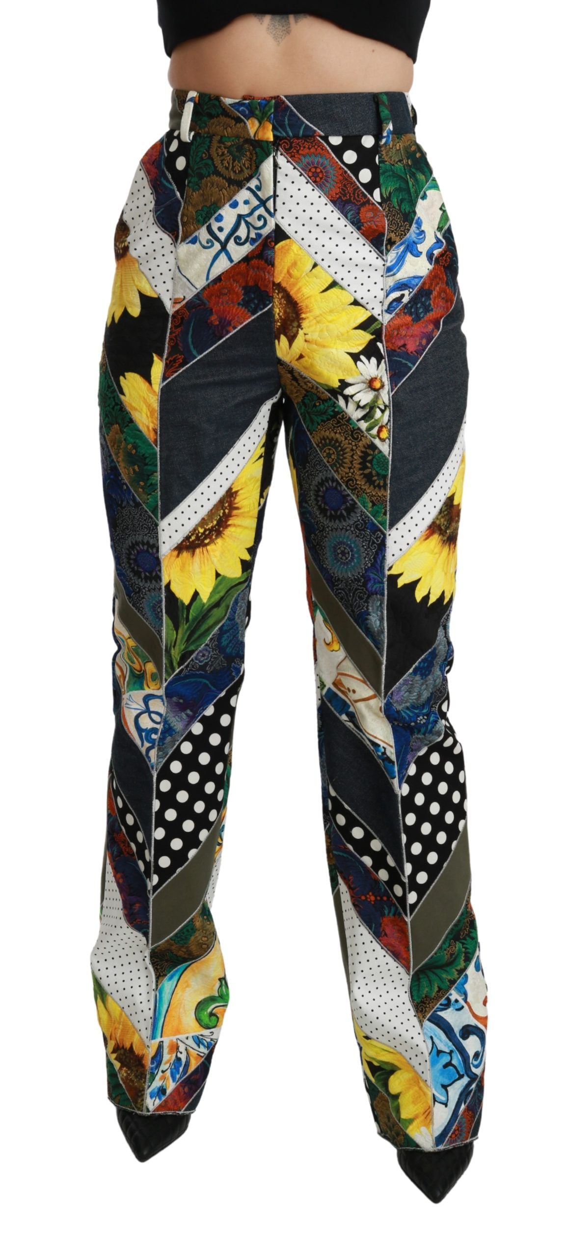 Dolce & Gabbana Elegant High Waist Multicolor Straight Pants Dolce & Gabbana