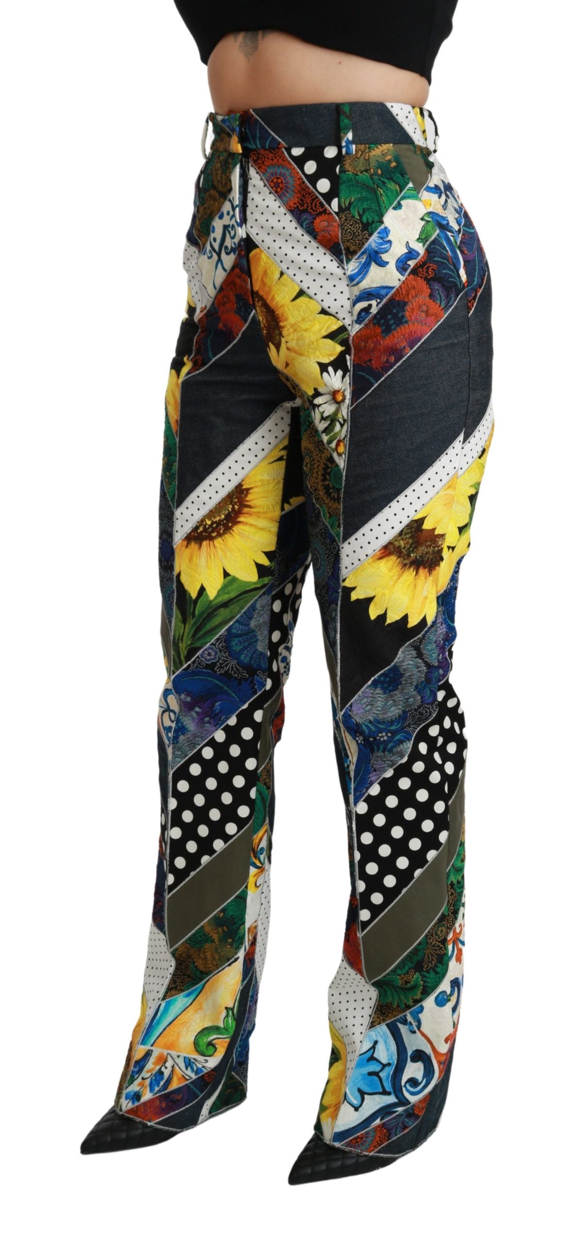 Dolce & Gabbana Elegant High Waist Multicolor Straight Pants Dolce & Gabbana