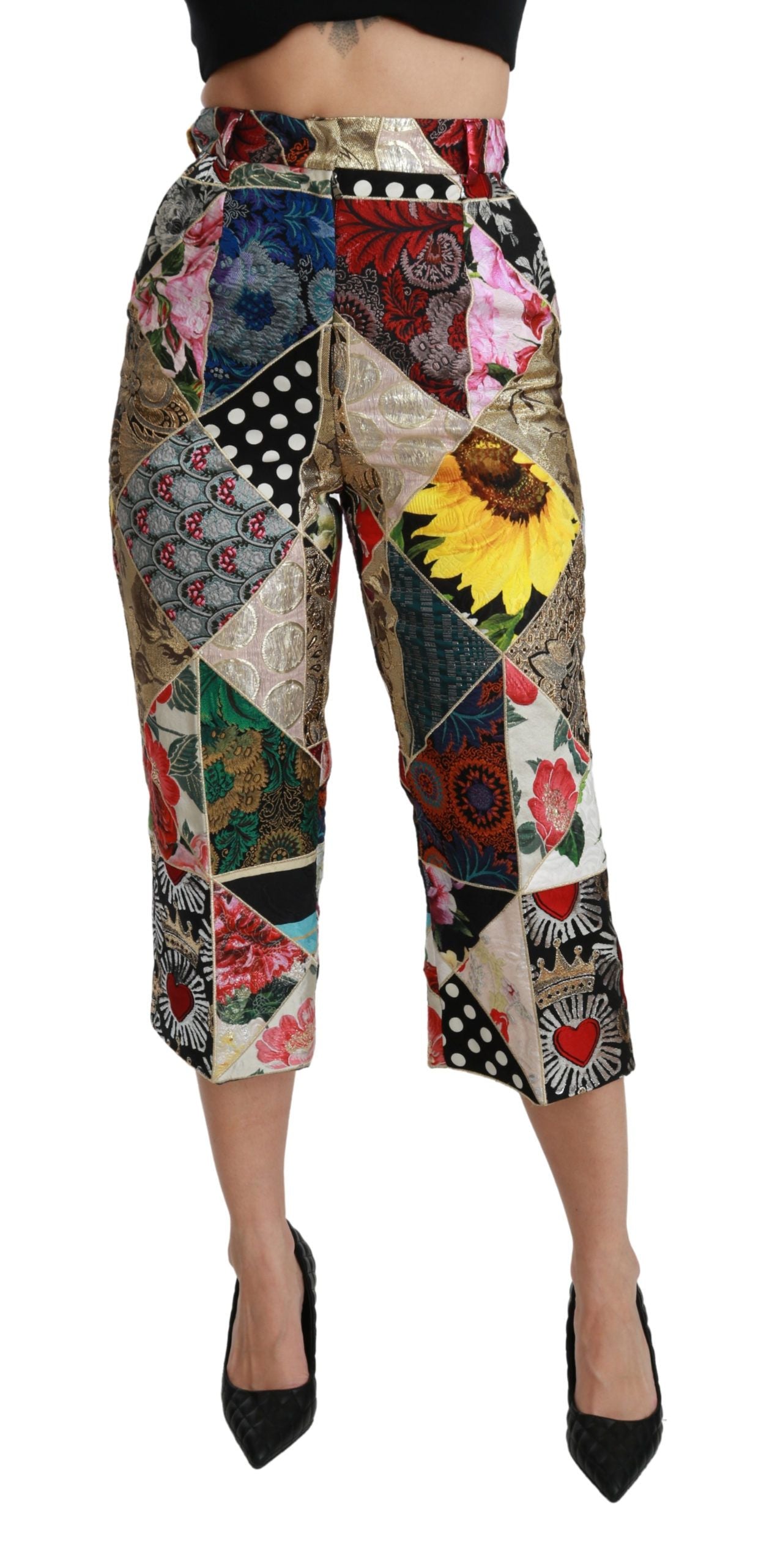 Dolce & Gabbana Elegant High Waist Cropped Silk Blend Trousers Dolce & Gabbana