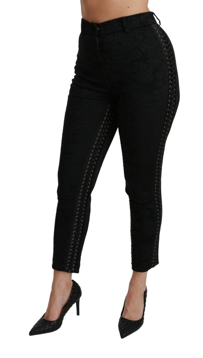 Dolce & Gabbana Elegant High Waist Skinny Black Brocade Pants Dolce & Gabbana