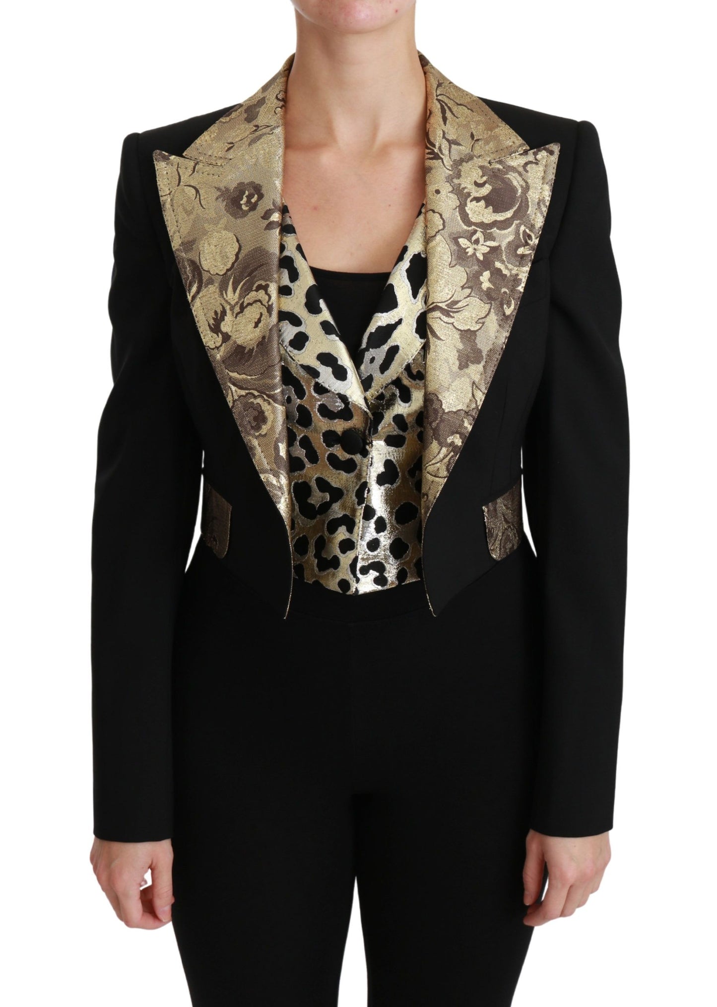 Dolce & Gabbana Opulent Black Gold Floral Jacket and Vest Ensemble Dolce & Gabbana