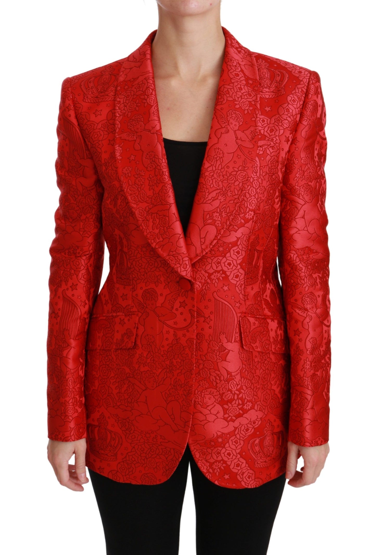 Dolce & Gabbana Red Floral Angel Pattern Blazer Dolce & Gabbana