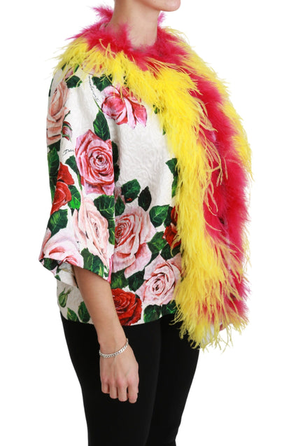 Dolce & Gabbana Elegant Floral Cape Jacket with Fur Details Dolce & Gabbana