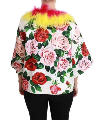 Dolce & Gabbana Elegant Floral Cape Jacket with Fur Details Dolce & Gabbana