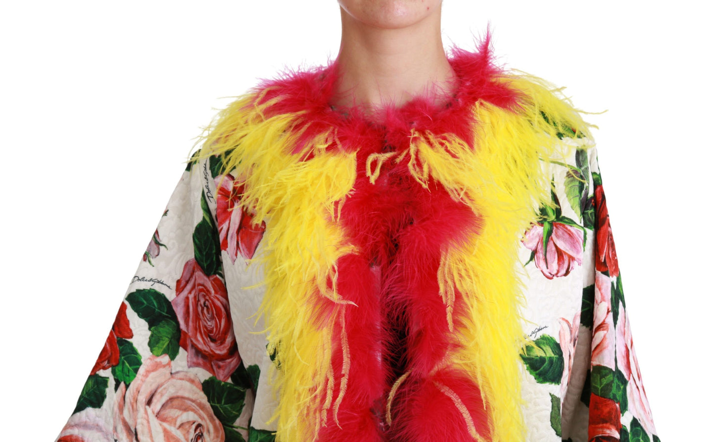 Dolce & Gabbana Elegant Floral Cape Jacket with Fur Details Dolce & Gabbana