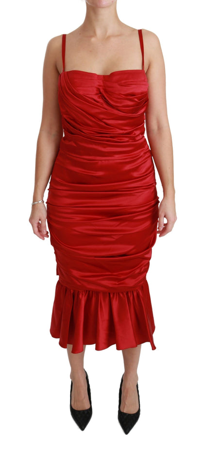 Dolce & Gabbana Exquisite Red Silk Fit and Flare Midi Dress Dolce & Gabbana