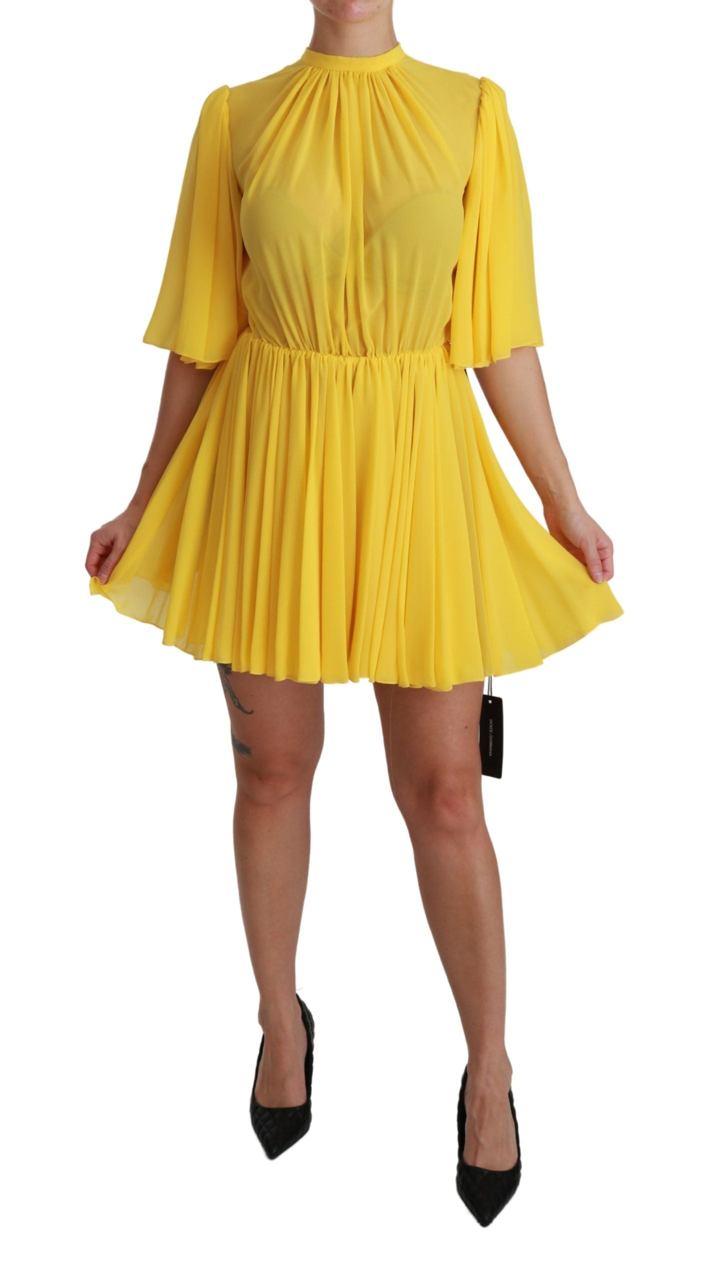 Dolce & Gabbana Silk Pleated A-line Mini Dress in Sunshine Yellow Dolce & Gabbana