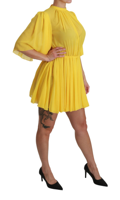 Dolce & Gabbana Silk Pleated A-line Mini Dress in Sunshine Yellow Dolce & Gabbana