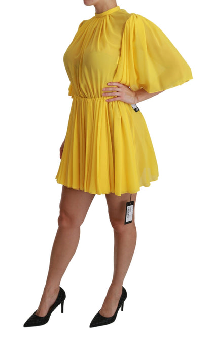 Dolce & Gabbana Silk Pleated A-line Mini Dress in Sunshine Yellow Dolce & Gabbana