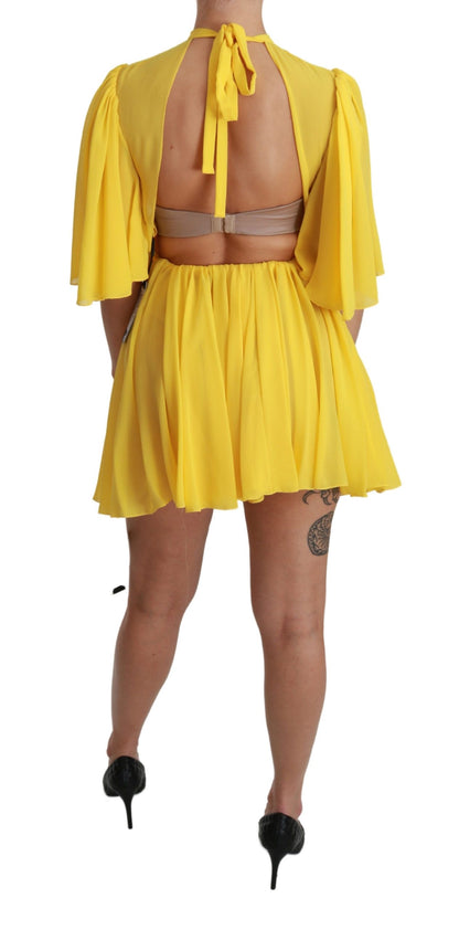 Dolce & Gabbana Silk Pleated A-line Mini Dress in Sunshine Yellow Dolce & Gabbana